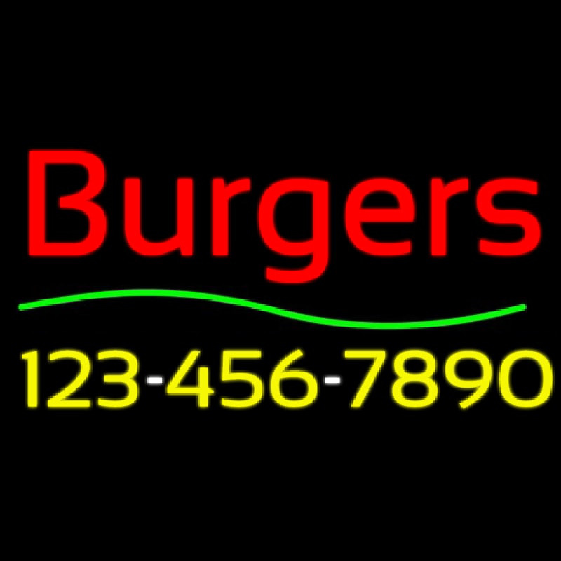 Burgers With Phone Number Neon Skilt