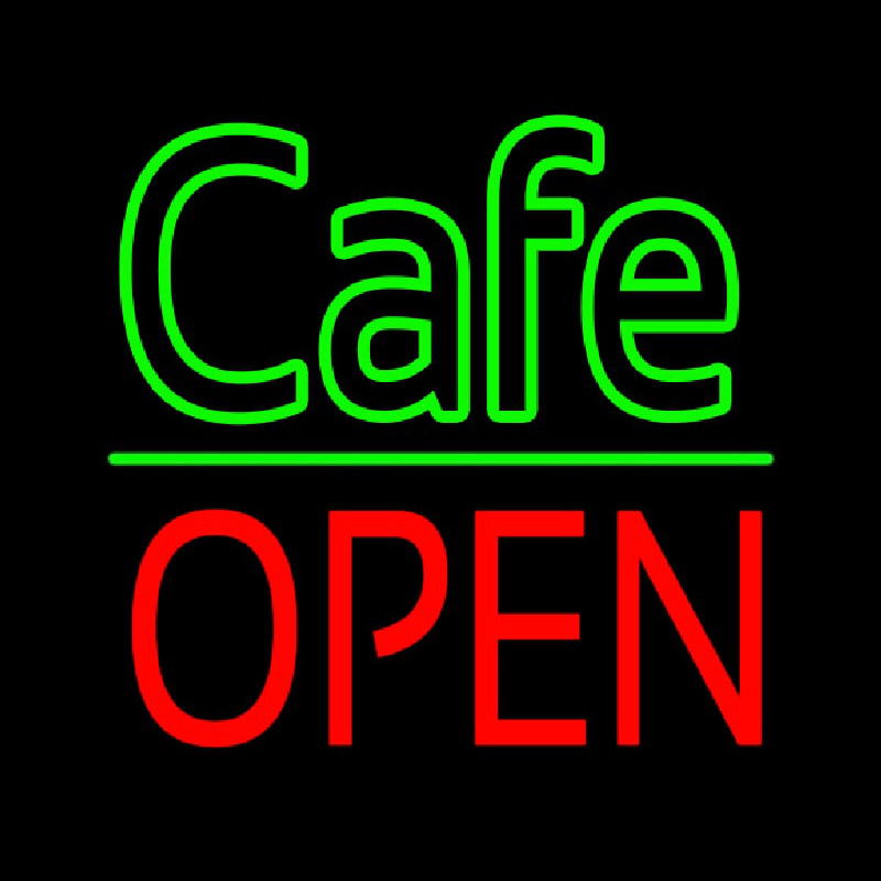 Cafe Block Open Green Line Neon Skilt