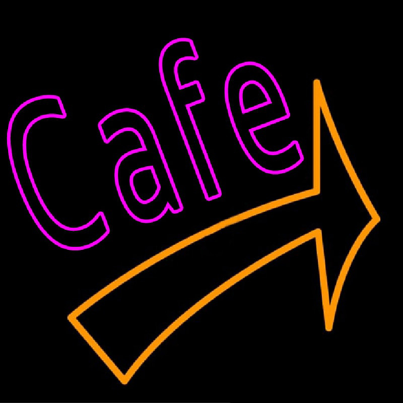 Cafe With Red Arrow Neon Skilt