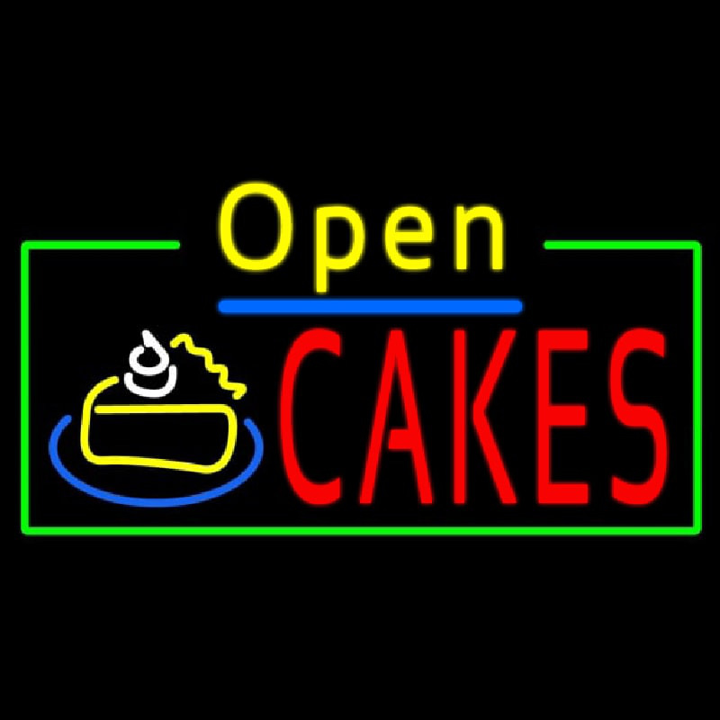 Cakes Open With Green Border Neon Skilt