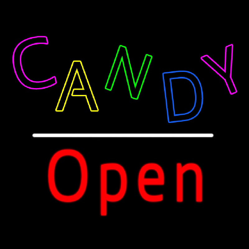 Candy Open White Line Neon Skilt