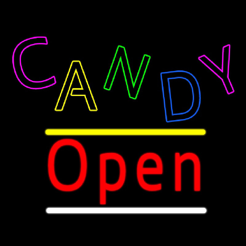 Candy Open Yellow Line Neon Skilt