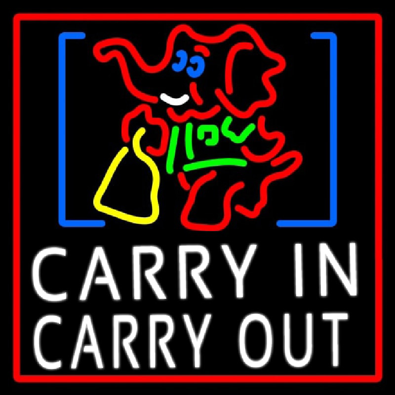 Carry In Carry Out With Elephant Neon Skilt