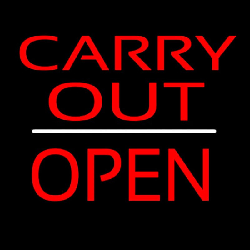 Carry Out Block Open White Line Neon Skilt