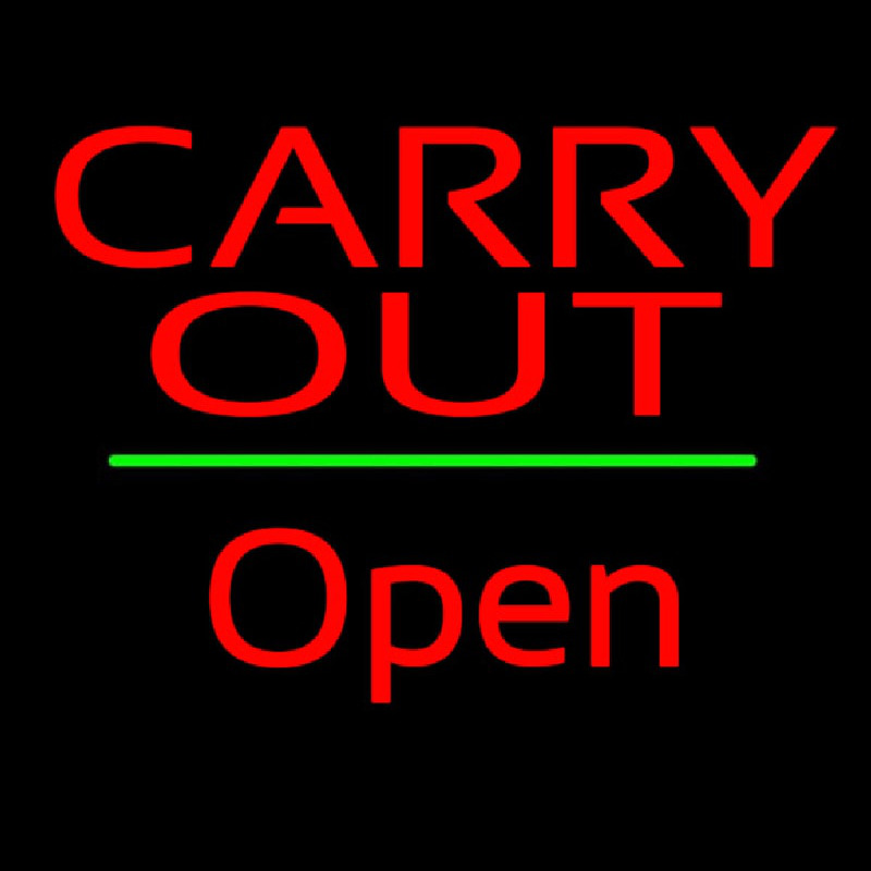 Carry Out Open Green Line Neon Skilt