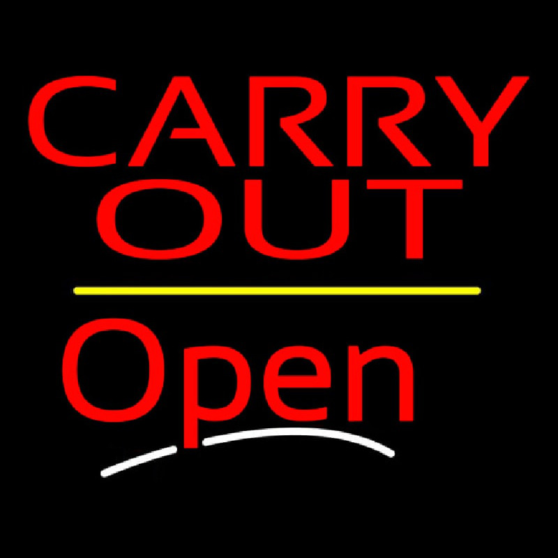 Carry Out Open Yellow Line Neon Skilt