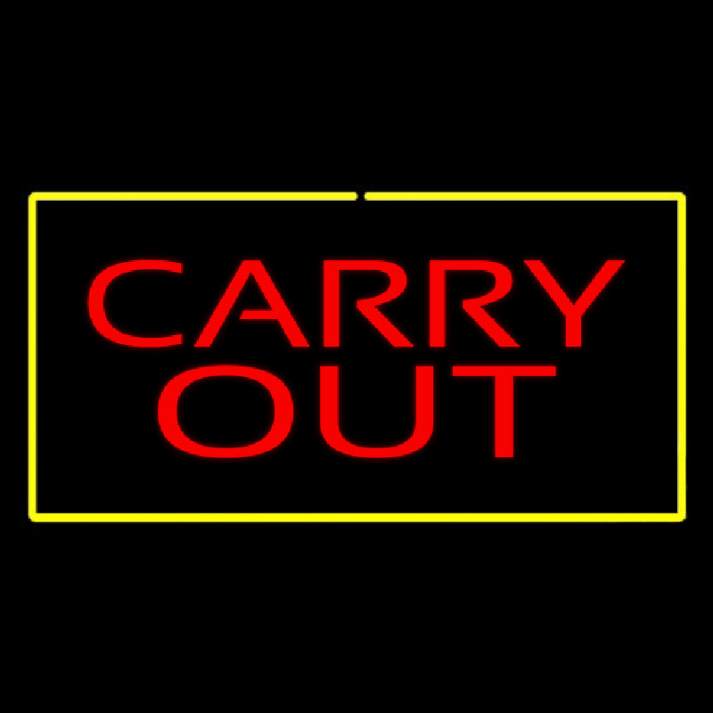 Carry Out Rectangle Yellow Neon Skilt