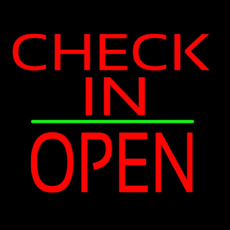 Check In Block Open Green Line Neon Skilt