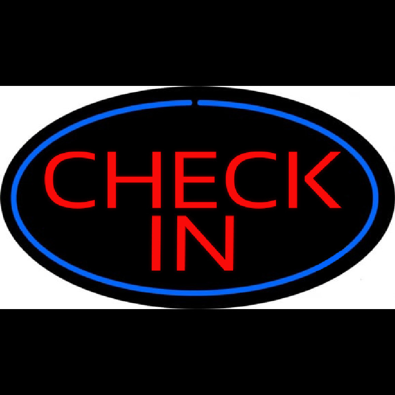 Check In Oval Blue Neon Skilt
