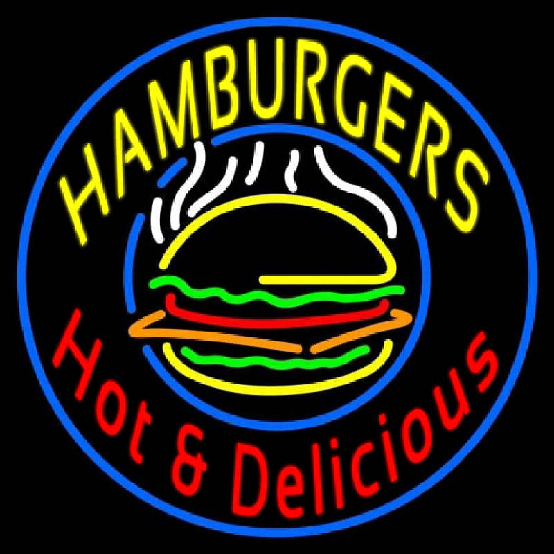 Circle Hamburgers Hot And Delicious Neon Skilt