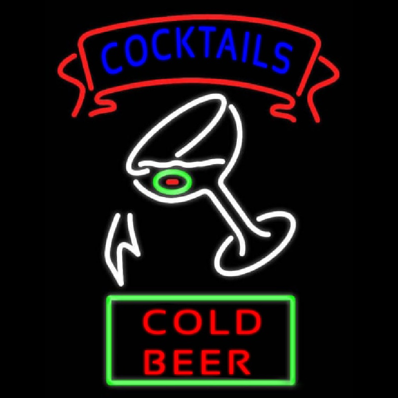 Cocktail Cold Beer With Glass Real Neon Glass Tube Neon Skilt