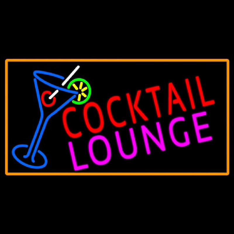 Cocktail Lounge And Martini Glass With Orange Border Neon Skilt