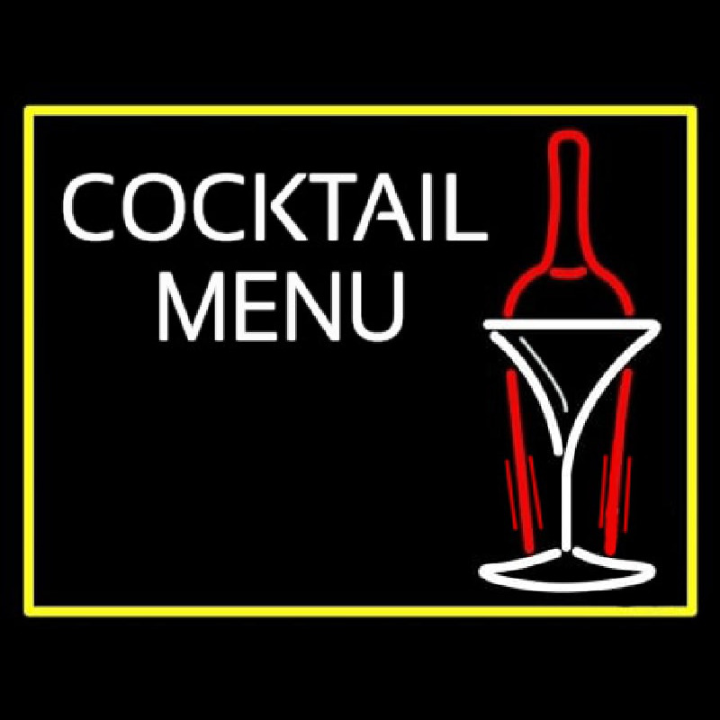 Cocktail Menu With Bottle Neon Skilt