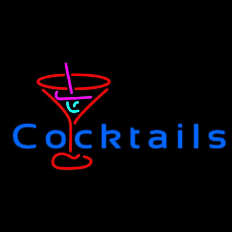 Cocktail with Red Cocktail Glass Neon Skilt