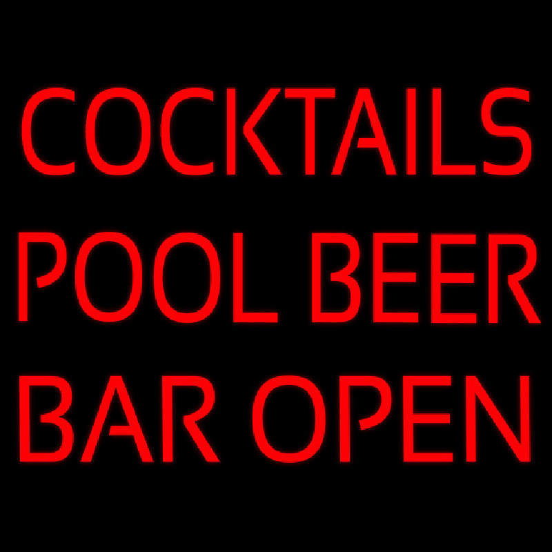 Cocktails Pool Beer Bar Open Neon Skilt