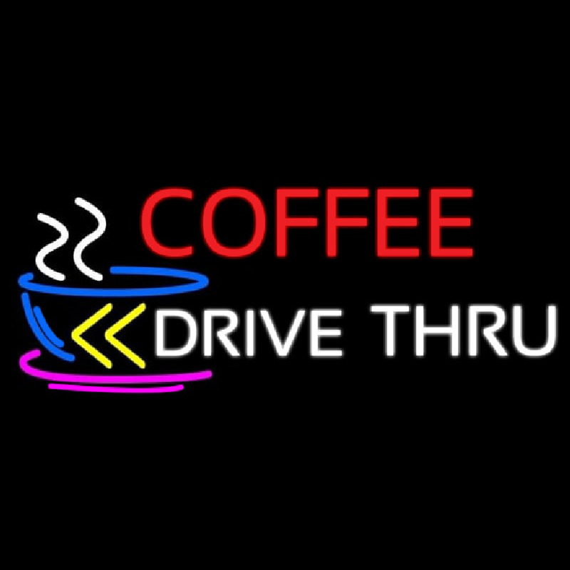 Coffee Drive Thru With Yellow Arrow Neon Skilt