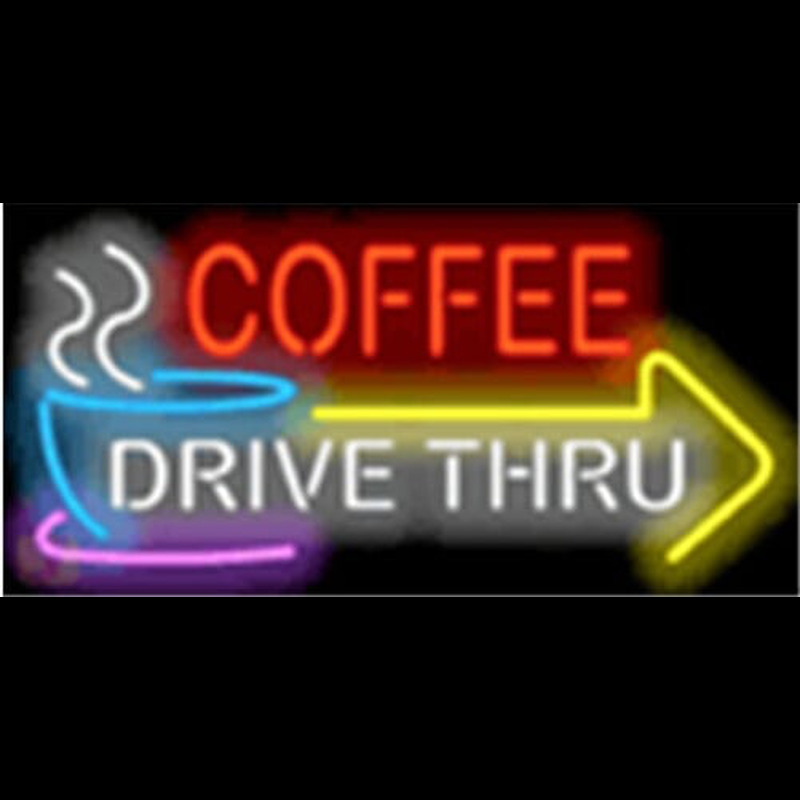 Coffee Drive Thru with Right Arrow Neon Skilt