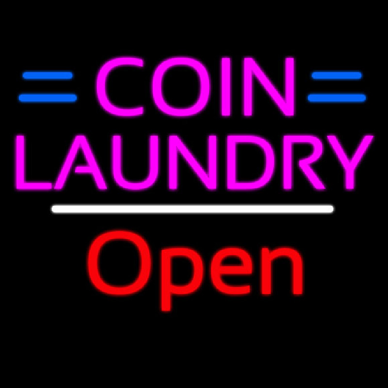 Coin Laundry Open White Line Neon Skilt