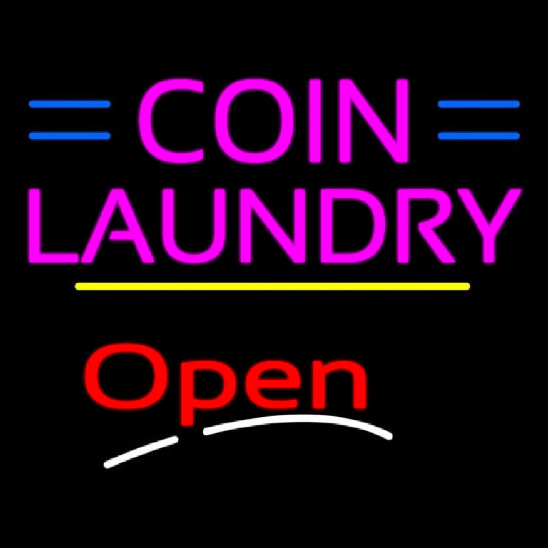 Coin Laundry Open Yellow Line Neon Skilt