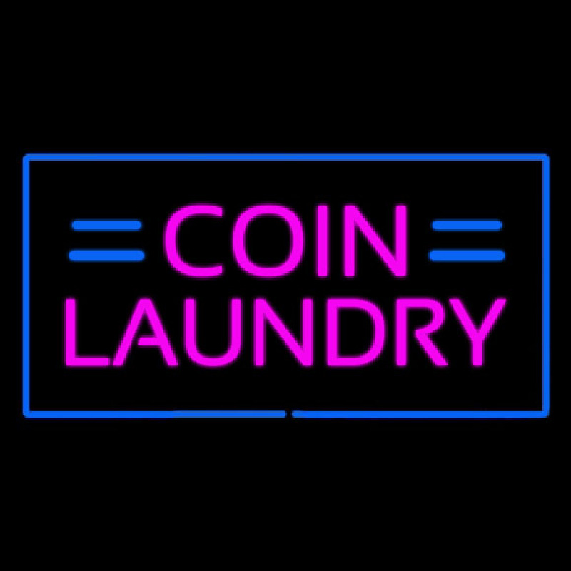 Coin Laundry With Blue Border Neon Skilt