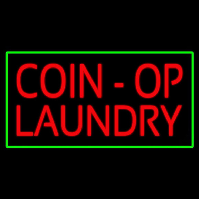Coin Op Laundry Green Border Neon Skilt