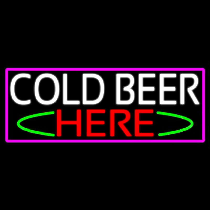 Cold Beer Here With Pink Border Neon Skilt