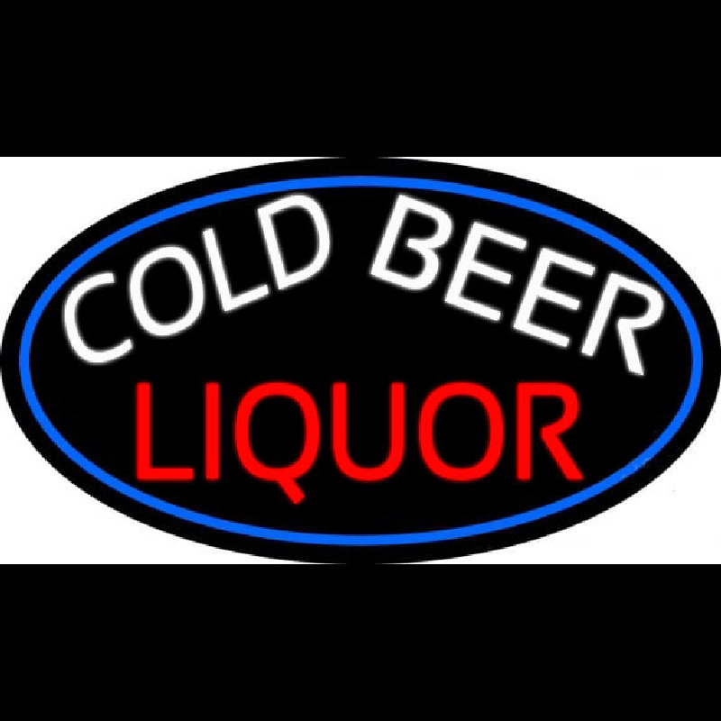 Cold Beer Liquor Oval With Blue Border Neon Skilt