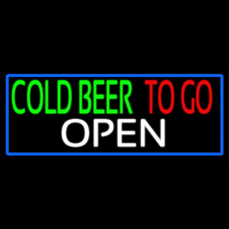 Cold Beer To Go With Blue Border Neon Skilt