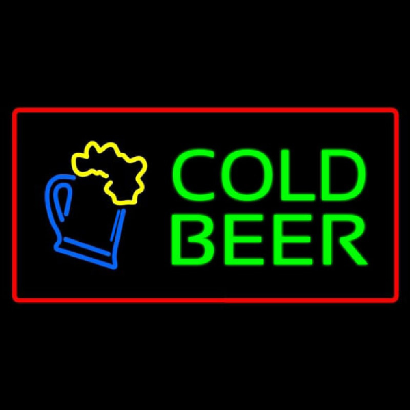 Cold Beer with Red Border Neon Skilt