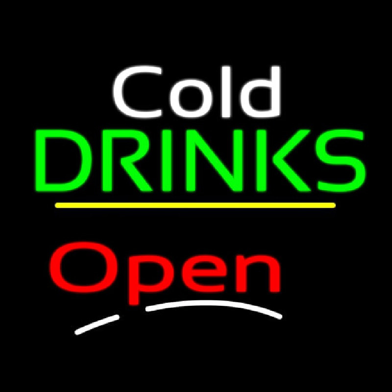 Cold Drinks Open Yellow Line Neon Skilt