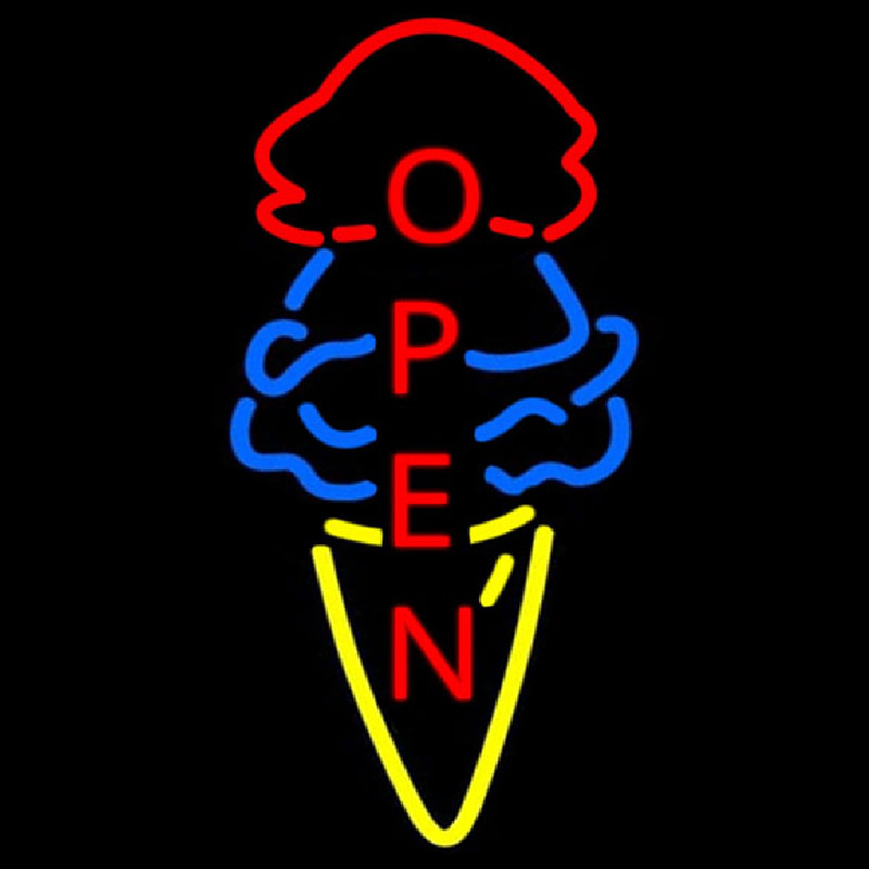 Cone Ice Cream Open Neon Skilt