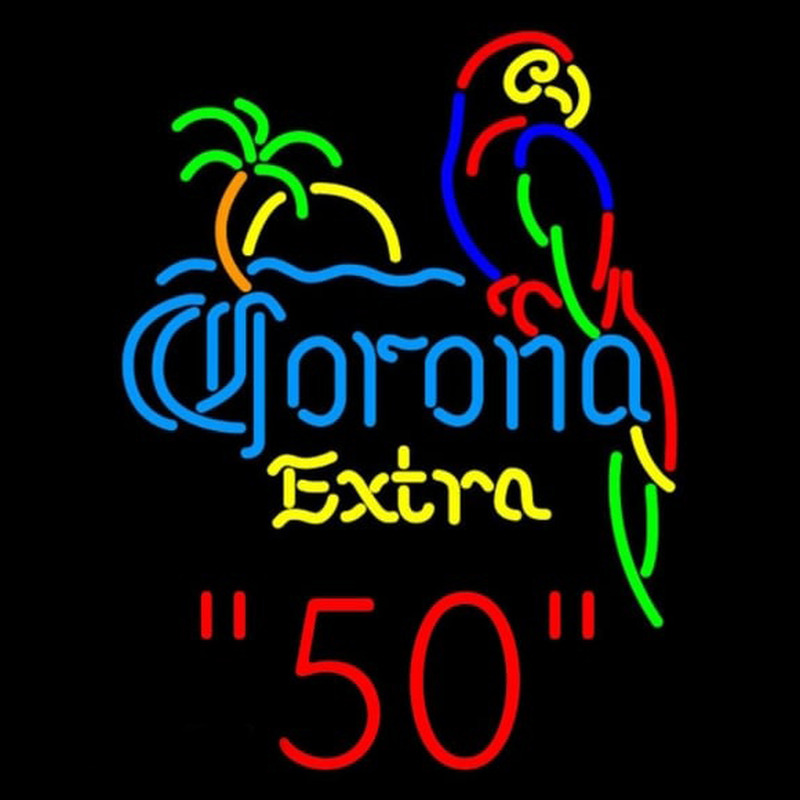 Corona E tra Parrot with Palm 50 Beer Sign Neon Skilt