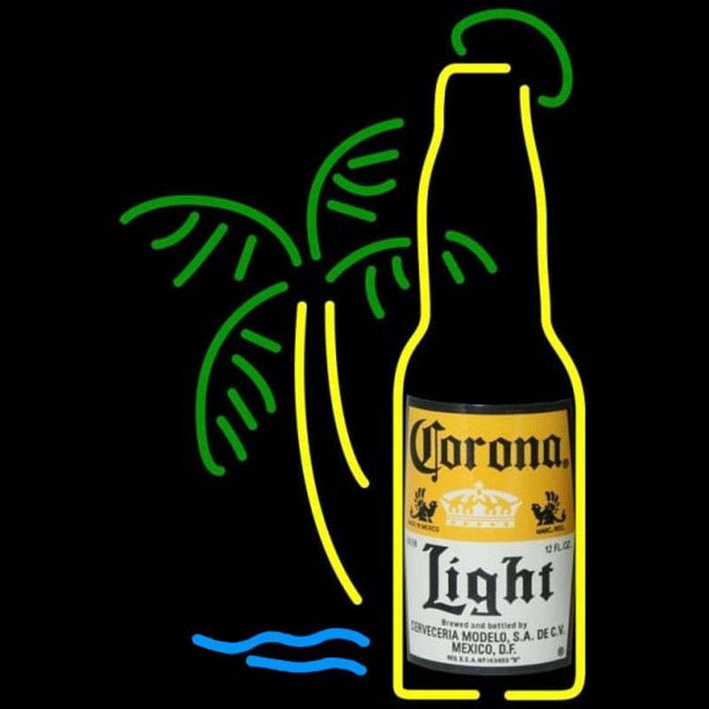 Corona Light Bottle W Palm Tree Beer Sign Neon Skilt