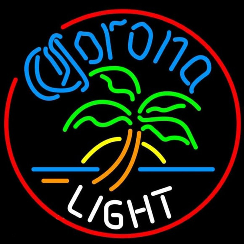 Corona Light Circle Palm Tree Beer Sign Neon Skilt