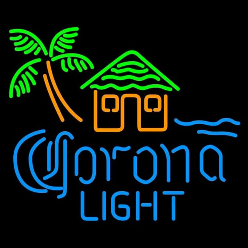 Corona Light Tiki Hut w Palm Tree Beer Sign Neon Skilt