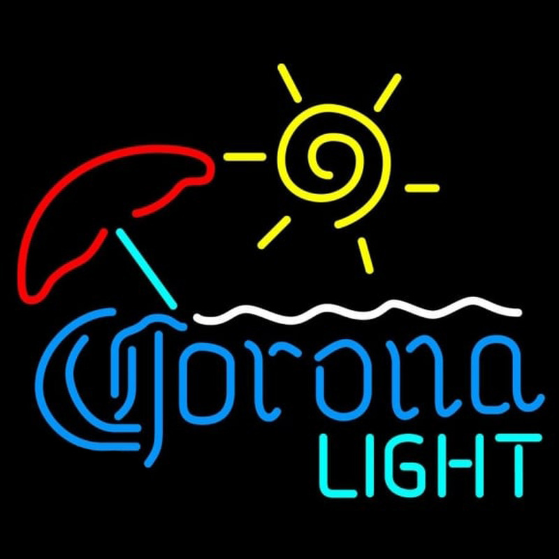 Corona Light Umbrella with Sun Beer Sign Neon Skilt