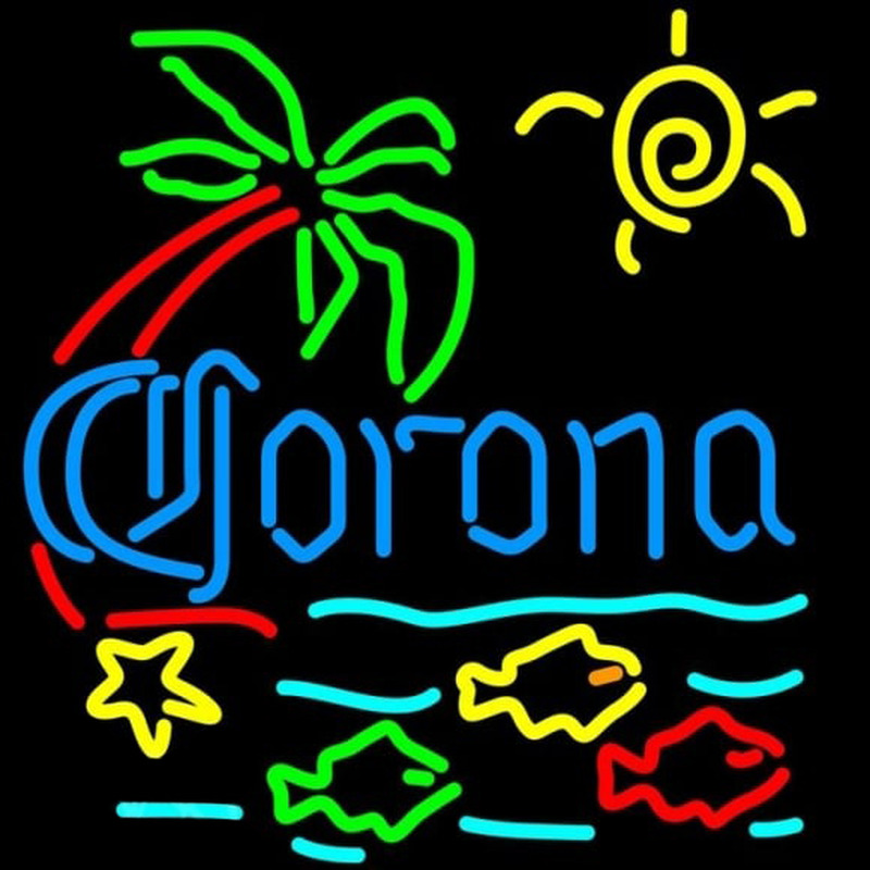 Corona Tropical Fish w Palm Tree Beer Sign Neon Skilt