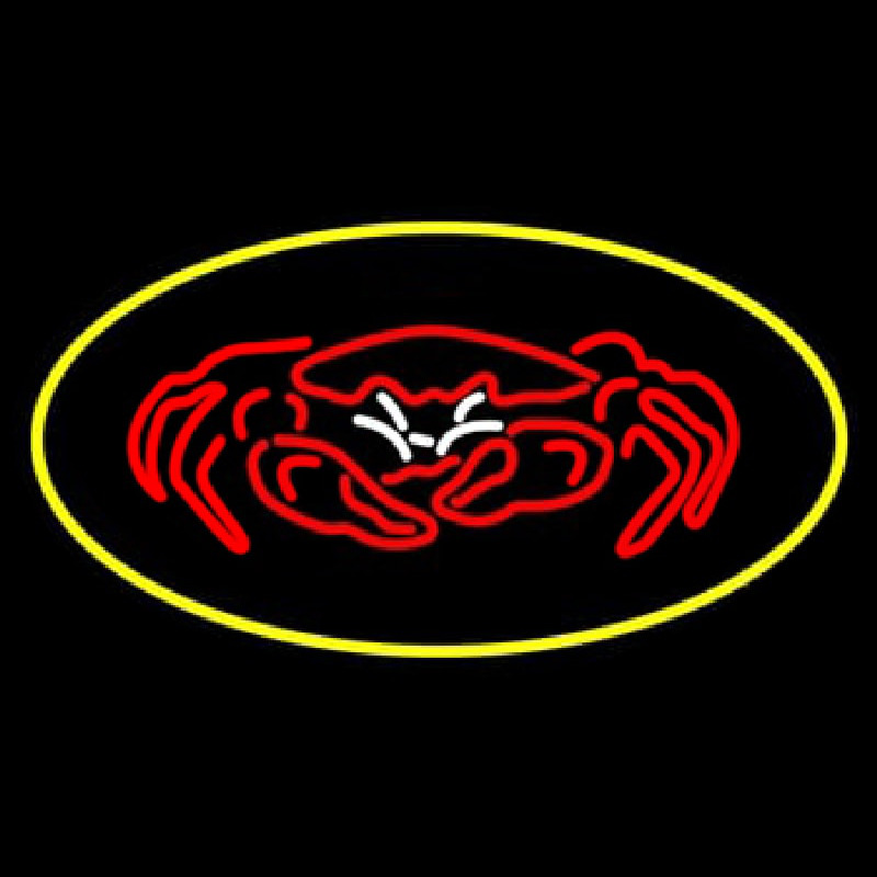 Crab Seafood Logo Oval Yellow Neon Skilt