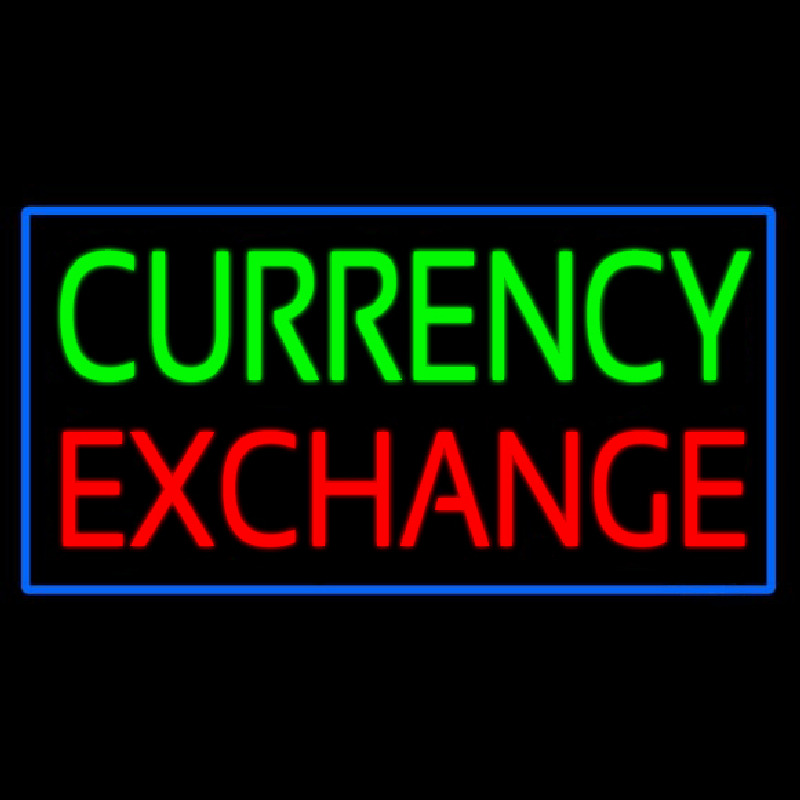 Currency E change Blue Border Neon Skilt