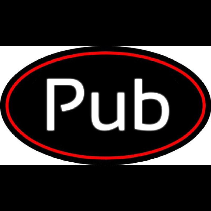 Cursive Pub Oval With Red Border Neon Skilt