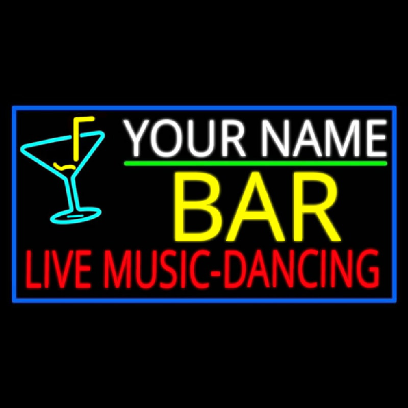 Custom Red Live Music Dancing Yellow Bar And Blue Border Neon Skilt