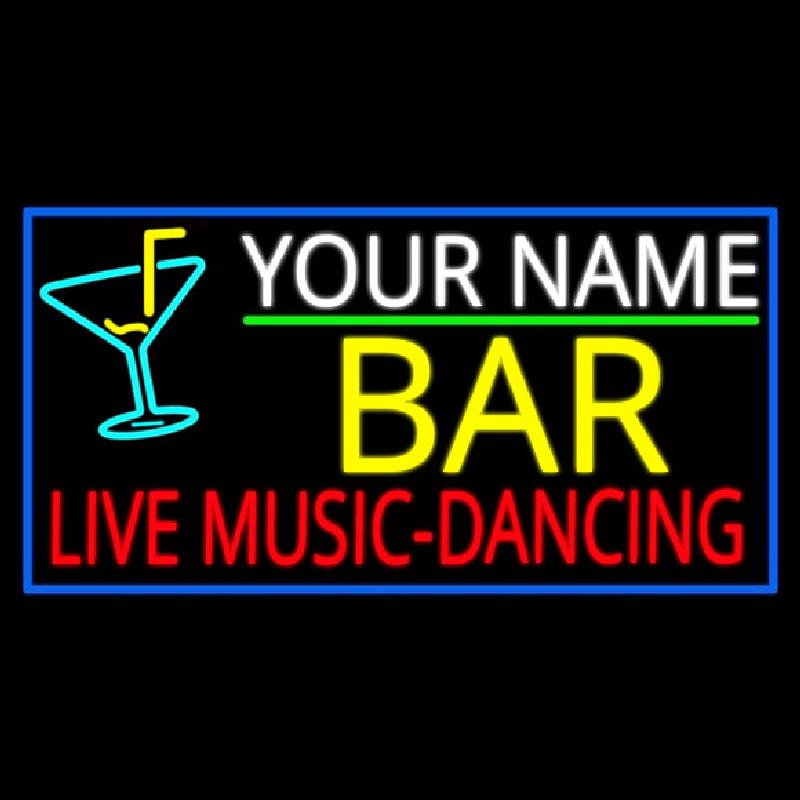 Custom Red Live Music Dancing Yellow Bar And Blue Border Neon Skilt