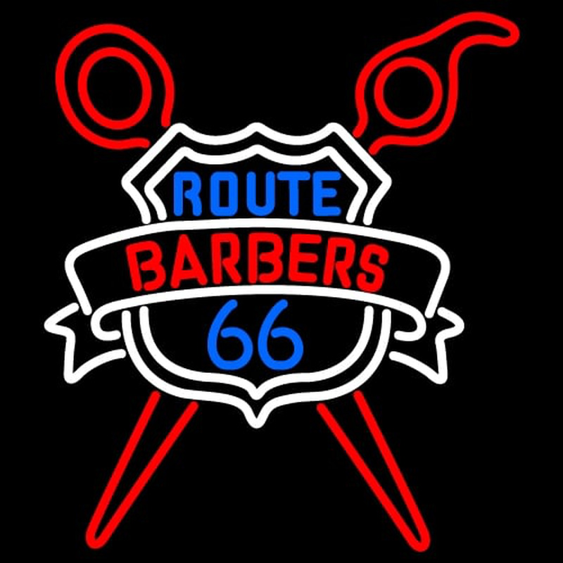 Custom Route Barbers 66 Logo Neon Skilt