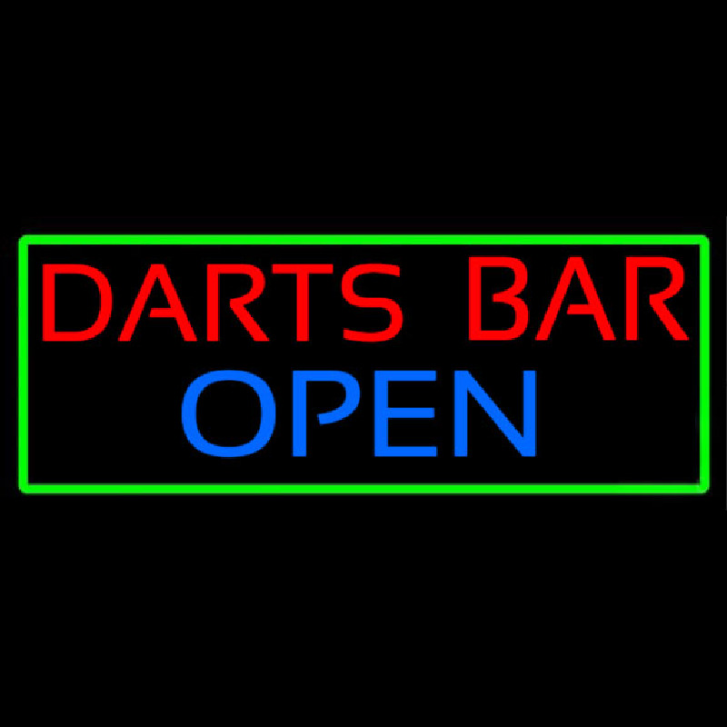 Dart Bar Open With Green Border Neon Skilt