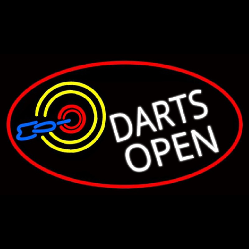 Dart Board Open Oval With Red Border Neon Skilt