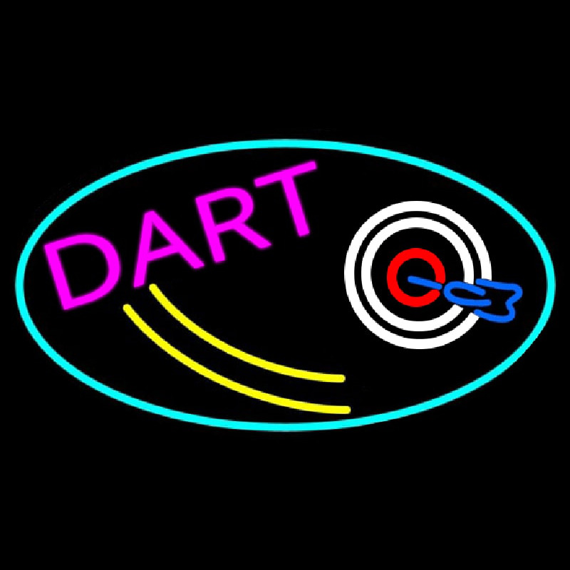 Dart Board Oval With Turquoise Border Neon Skilt