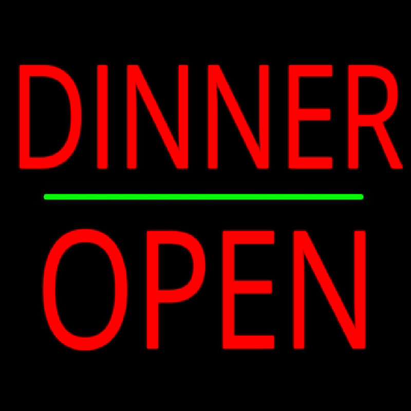 Dinner Block Open Green Line Neon Skilt