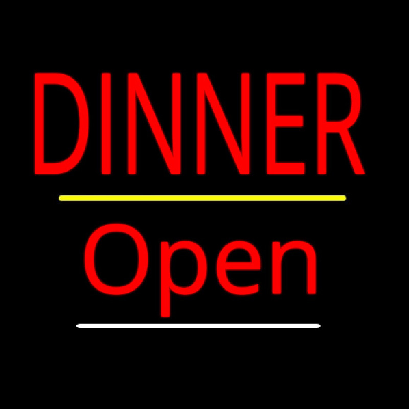 Dinner Open Yellow Line Neon Skilt