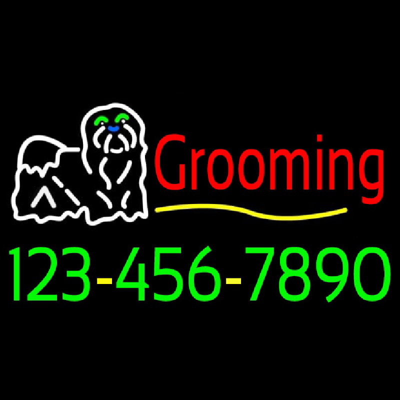 Dog Logo Grooming Phone Number Neon Skilt