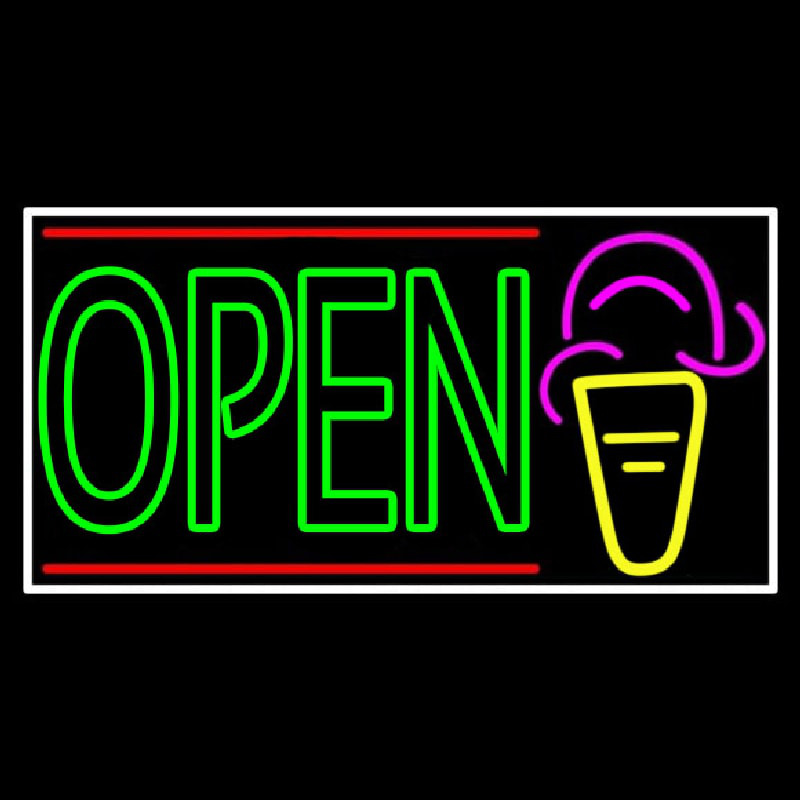 Double Stroke Green Open Ice Cream Cone Neon Skilt